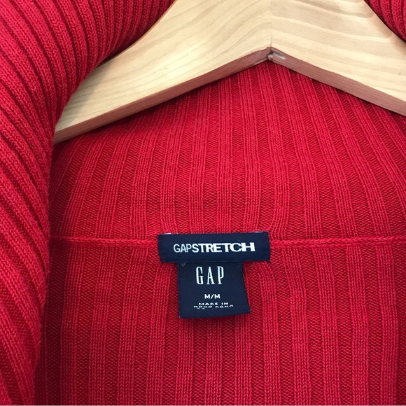 GAP | Y2K Long Sleeved Sporty Red Mock Turtle Neck Sweater w/ White Stripes - Picture 8 of 16